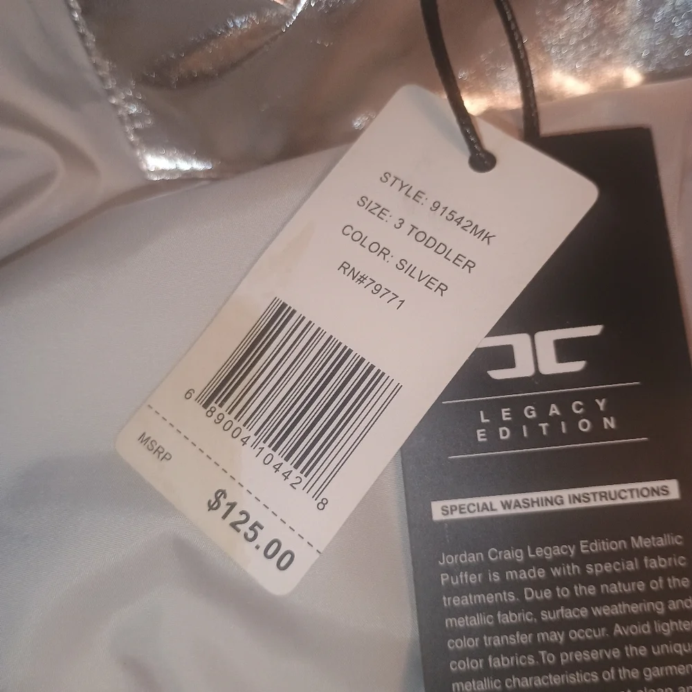 Jordan Craig girls legacy edition silver puffer coat brand new with tags 3t